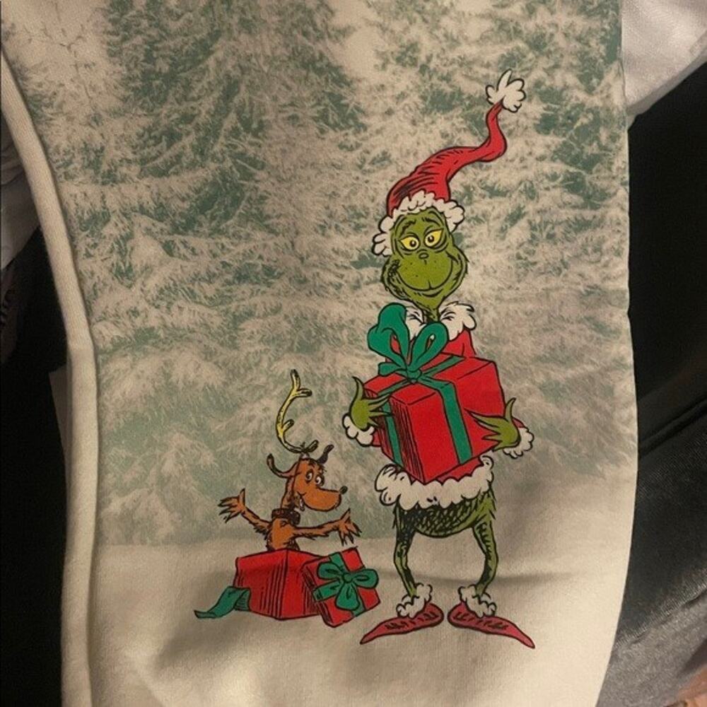 NWT Kids Dr. Seuss The Grinch Cream Graphic Sweatpants - Size LARGE Youth Pants - Picture 3 of 4